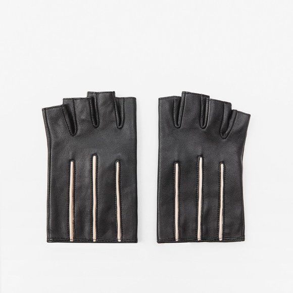 Zara Accessories Nwt Zara Piped Leather Fingerless Gloves With